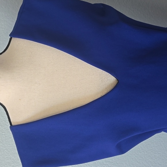 ZARA WOMAN Royal Blue Mini Dress Back Zip Sleeveless Deep V Neck & Back Sz Large - Picture 2 of 14